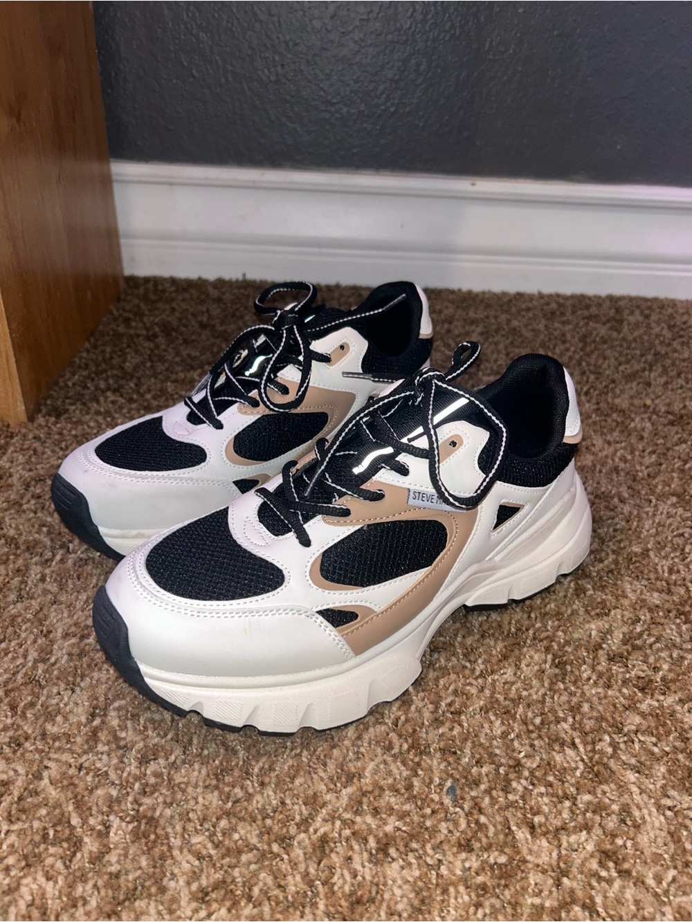 Steve Madden Chunky Athletic Sneakers in White, Black, and Beige